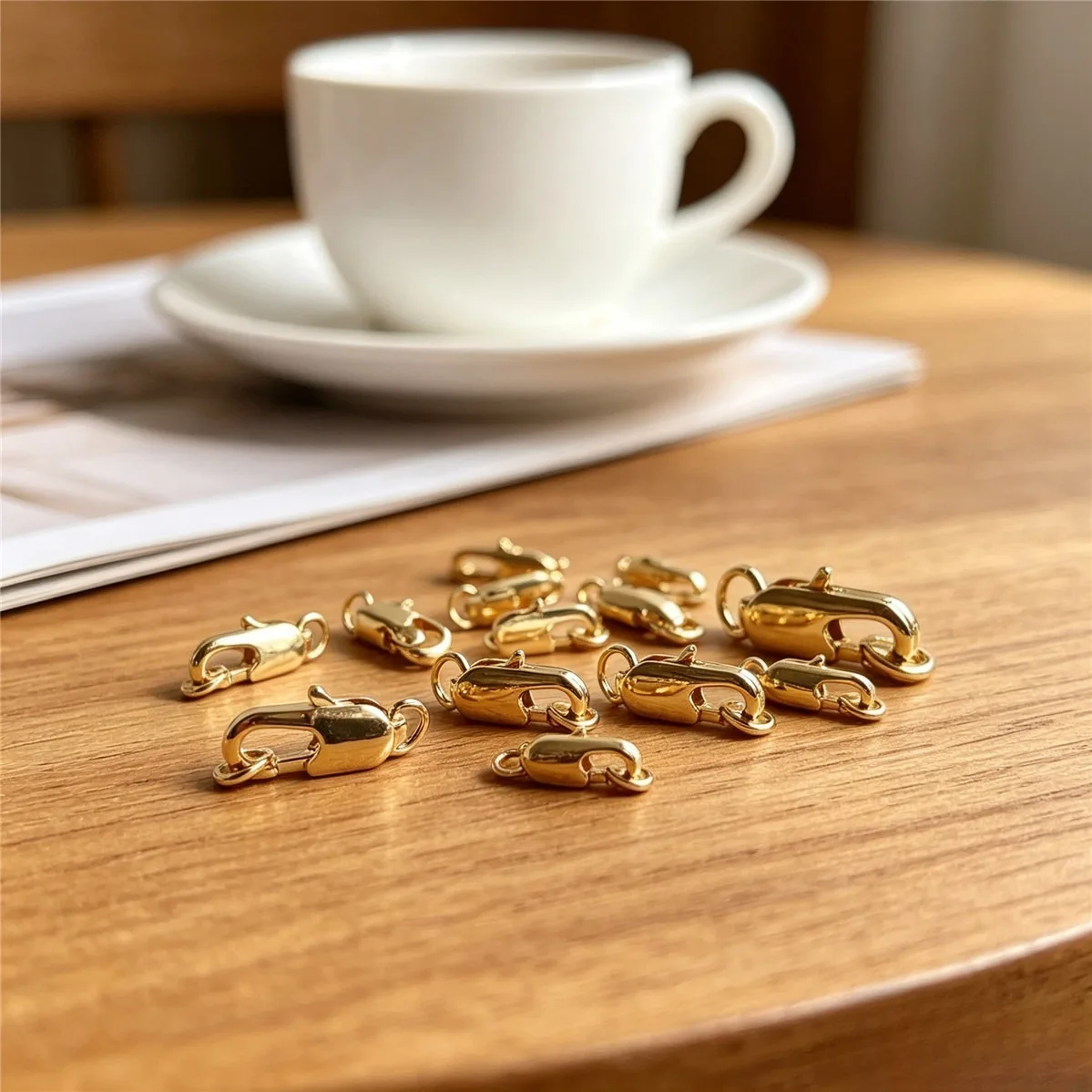 Brass 14K Gold Plated Bead DIY Fish Tail Lobster Spring Clasp Bracelet Jewelry Connector Findings