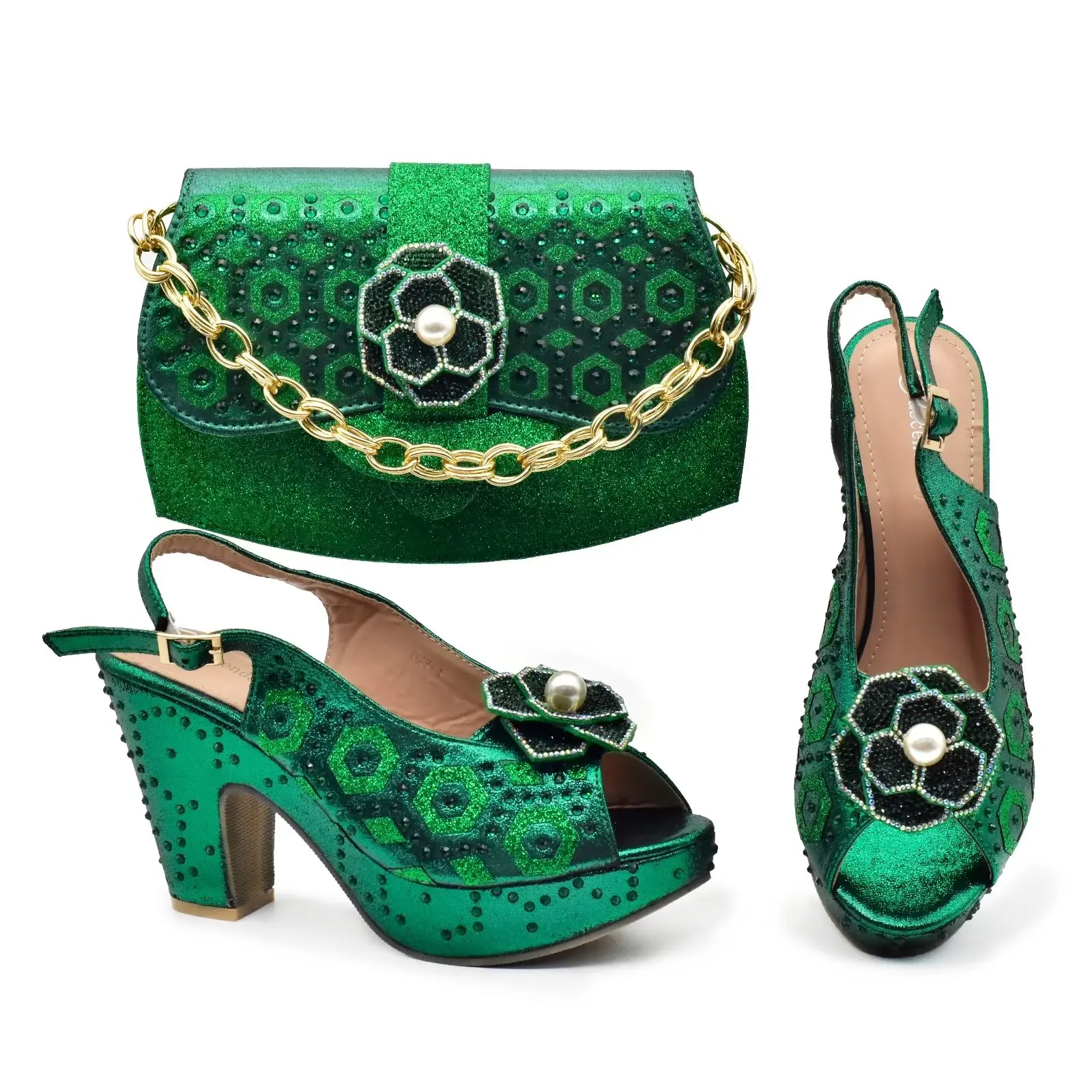 Doershow Italian PURPLE Shoes And Bag Sets For Evening Party With Stones Italian Leather Handbags Match Bags! HGW1-4