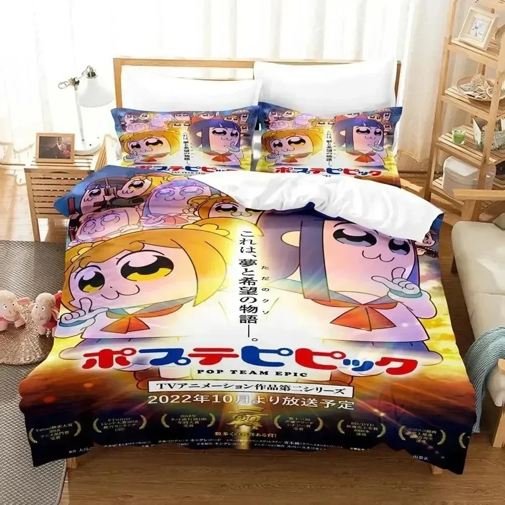 

3D Print Anime Pop Team Epic Comfortable Duvet Quilt Cover Pillowcase Bedding Set Children Bedroom Decoration Home Textile