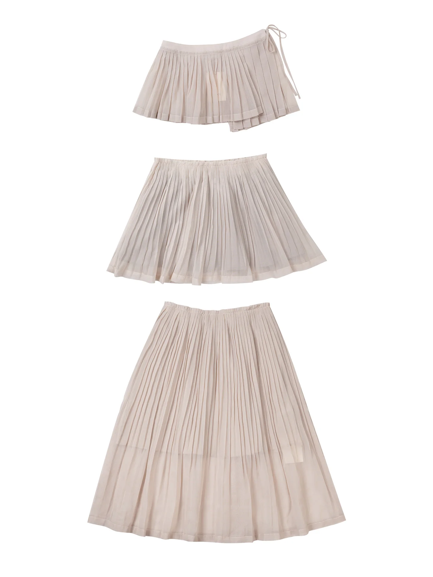 

Женская короткая юбка-полусолнце с плиссировкой и эффектом драпировки, с завышенной талией, А-силуэт, стройнящая, расклешенная, из полиэстера