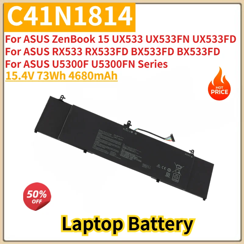 C41N1814 Laptop Battery 15.4V 4680mAh for ASUS RX533 RX533FD BX533FD BX533FD U5300F U5300FN,ZenBook 15 UX533 UX533FN UX533FD