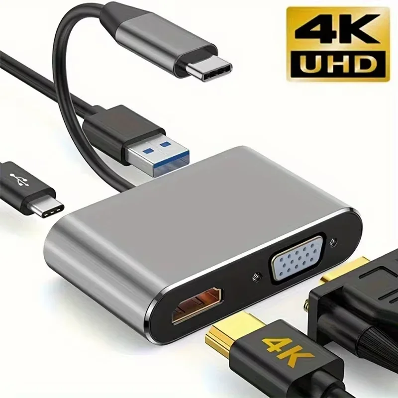 4 in 1 USB C Multiport Hub Adapter Docking Station Type C to 4K VGA 100W PD Fast Charge Splitter for MacBook Pro Air Laptop