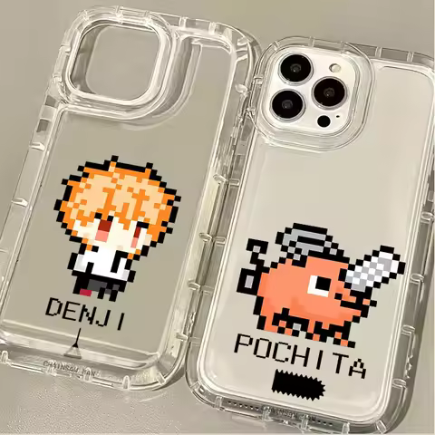 Pixel Cartoon Chainsaw Man Case For Samsung Galaxy S25 S24 Ultra S23 S22 Plus S21 S20 FE A15 A35 A55 A54 5G Soft Silicone Cover
