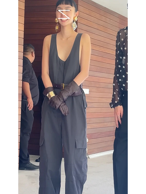 

Современный модный повседневный комбинезон с U-образным вырезом, утягивающий, с высокой талией, широкими штанинами, из полиэстера