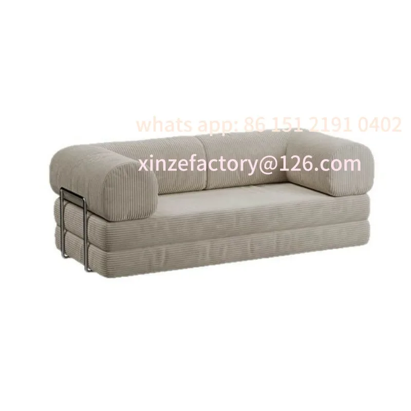 Customizable antique fabric sofa module small apartment living room double triple straight row retro folding dual-purpose puddin