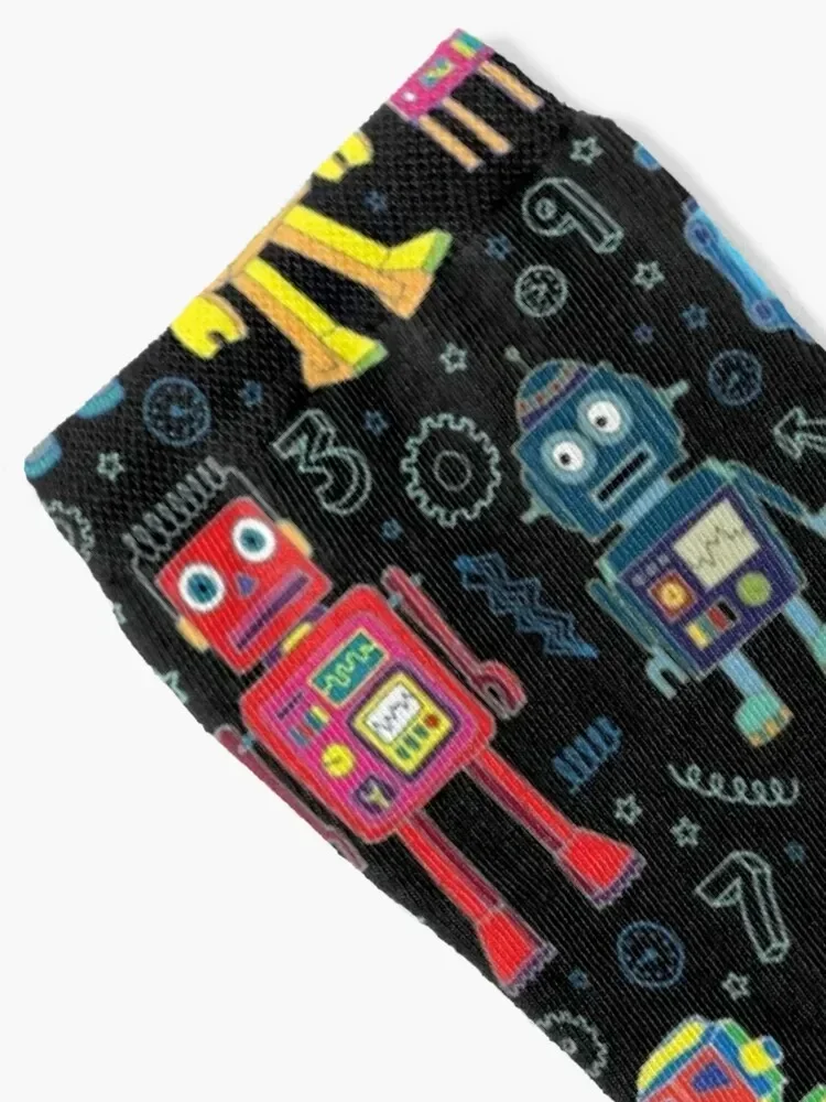 Robots in Space - black - fun pattern by Cecca Designs Socks luxury Argentina Ladies Socks Men's