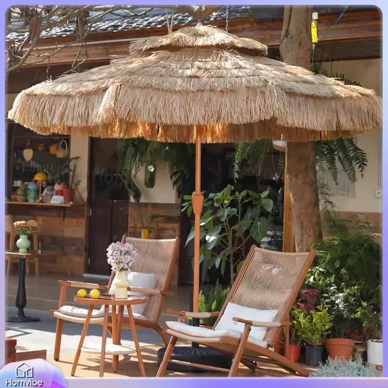 Outdoor Thatched Umbrella Simulated Straw Parasol Garden Sunshade Patio Beach Shade Large Market Umbrella for Cafe Shop