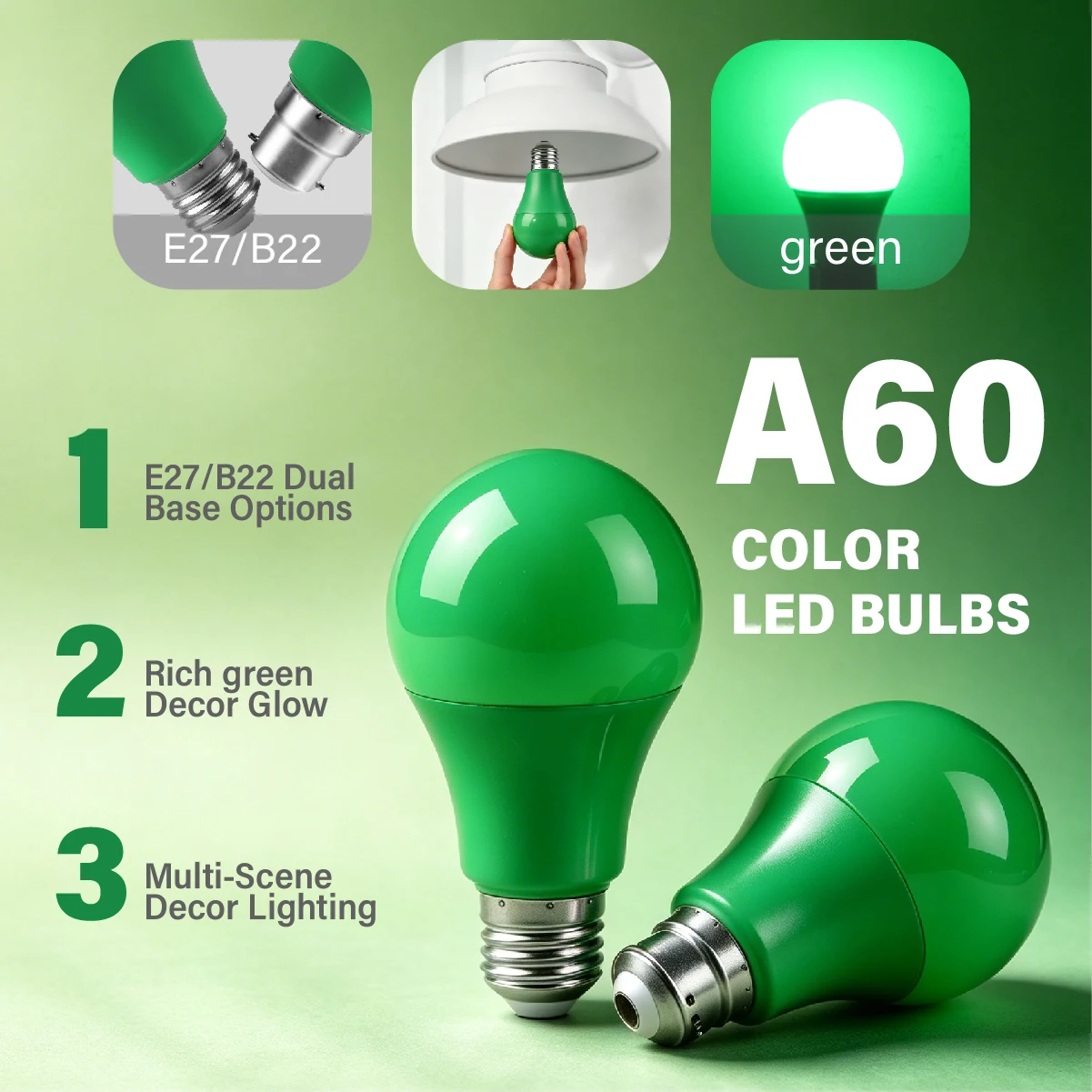 Decorative Green Color LED Lighting Bulbs 8W 640LM AC100-240V E27 B22 Lamps Home Party Stage Garden Courtyard Event Lights