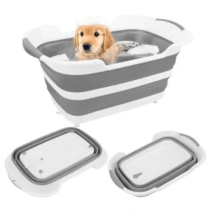 

27L 7.1Gal Collapsible Dog Bathtub Portable Raised Pet Tub With Drainage Hole