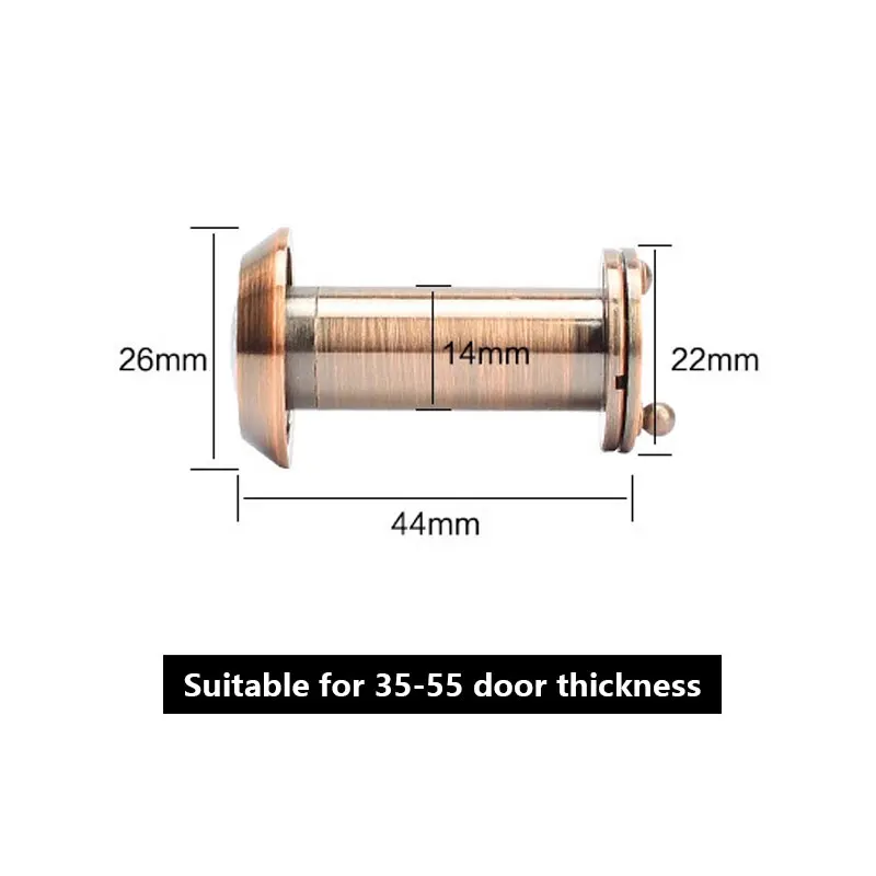 1pcs copper 200 Degree Wide Viewing Angle Peephole Security Door Viewers 14mm Hole Hidden Peephole Adjustable Glass Lens