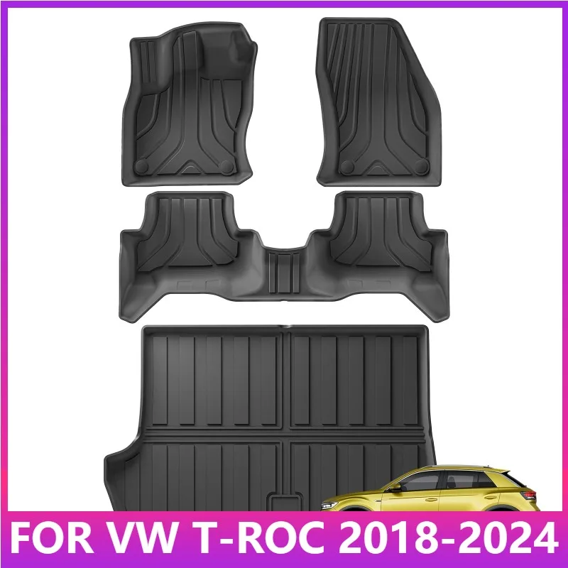 

For Volkswagen VW T-ROC 2018-2023 2024 TPE 3D Car Floor Mats Cargo Liner Trunk Backrest Pad Foot Pad Left Hand Drive