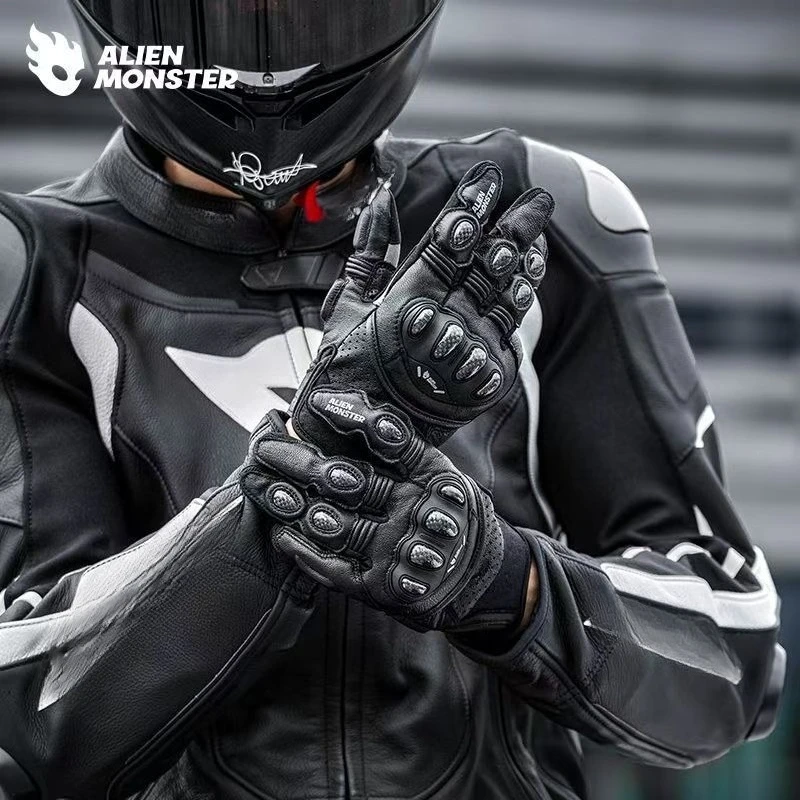 

Motorcycle gloves carbon fiber leather anti-drop knight locomotive equipment men's four-season riding touch screen