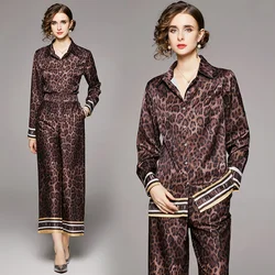 2025 Spring New European and American Fashion Letter Printed Slimming Shirt with Loose Positioning Printed Wide Leg Pants Set