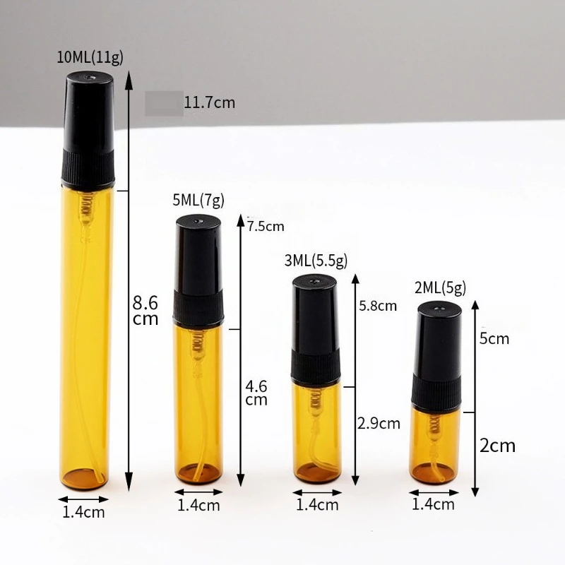 5/10 Stück Packung 2–10 ml klare Mini-Parfüm-Glasflasche, leere Kosmetikflasche, Probe, Reagenzglasfläschchen, bernsteinfarbene, nachfüllbare Flaschen