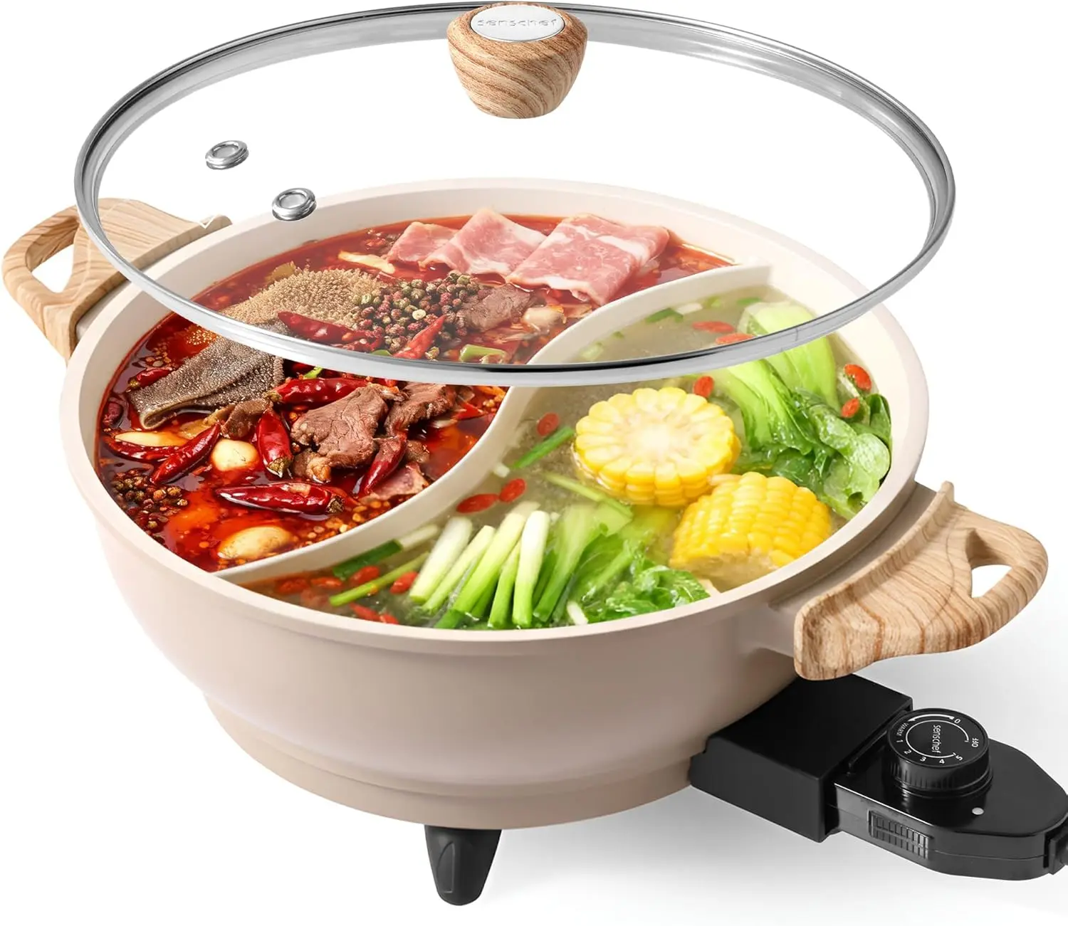 

TWIN™ Electric Hot Pot with Divider | PFAS-Free Ceramic Nonstick Pot | EvenHeat Cast Aluminum Body | 1500W Fast Heating