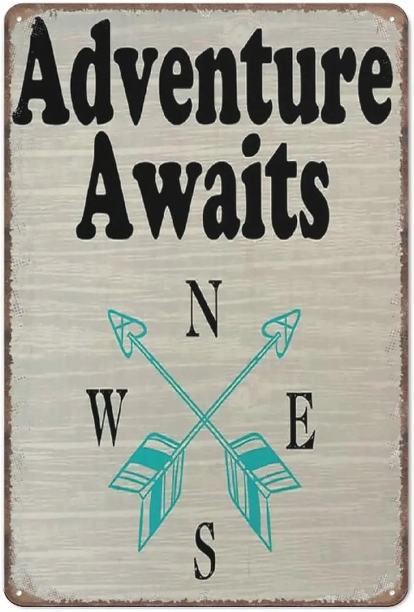 Accessories Decor Sign Rustic Camping RV Compass Arrows Funny Metal Poster Wall Art for Kitchen Garden Bat
