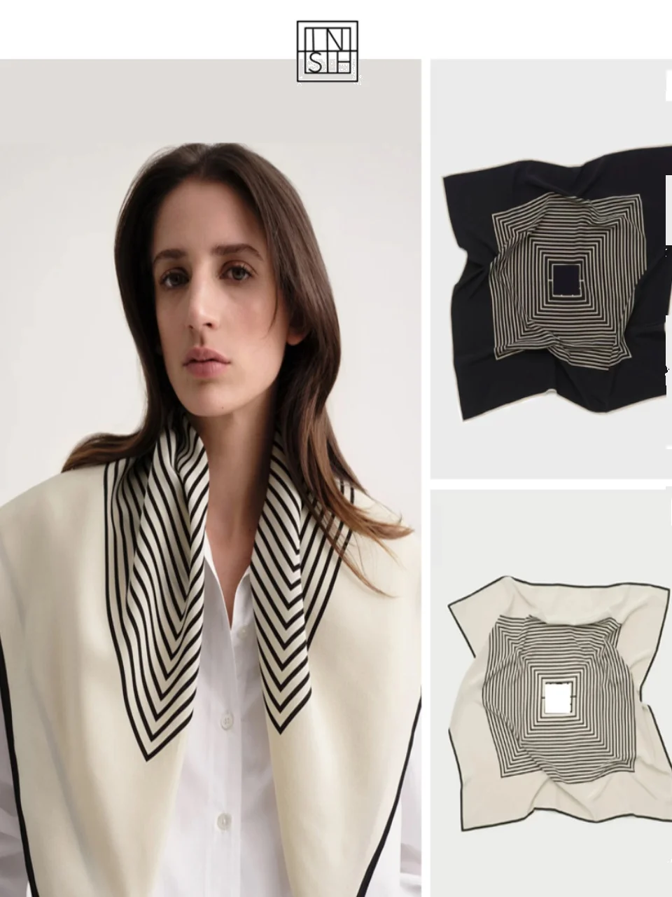 

Nordic Sle 8 Momme Silk Scarf Geometric Pattern Handmade Rolled Large Size 80*80 awl Ele Versatile Summer Acces...