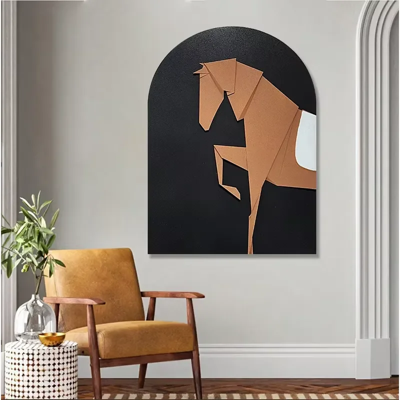 Factory Directly Sale Hotel Hanging Paintings Wood Carving Horse Wall Art Custom Modern Designs Painting Wall Decor