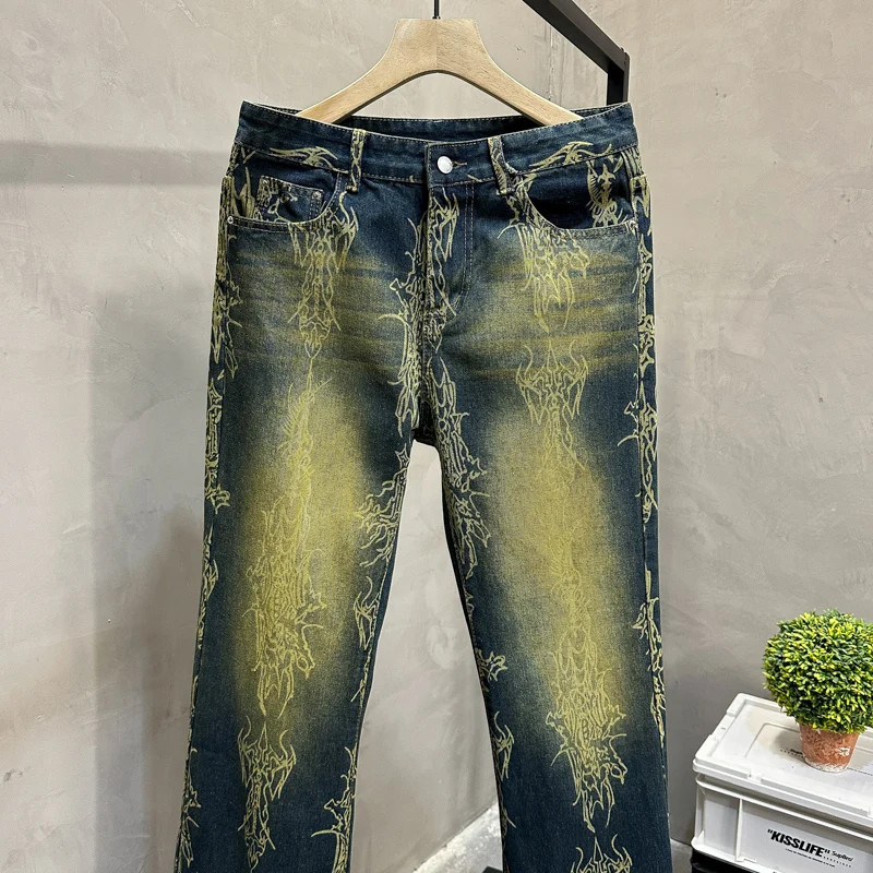 2000年代原宿パンツファッション、ダメージ加工ウォッシュドルーズジーンズ、レトロヒップホップ人気ゴスハイウエストワイドレッグデニムパンツ