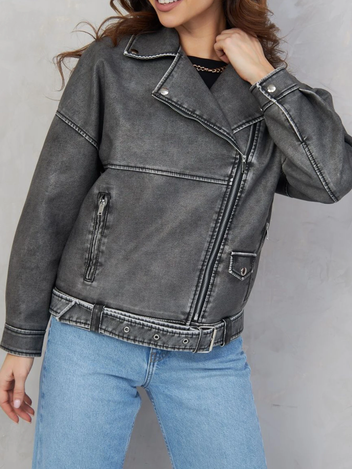 FTLZZ Autumn Winter Women Faux PU Leather Jacket High Street Lady Motorcycle Leather Outwear Female Loose Coat