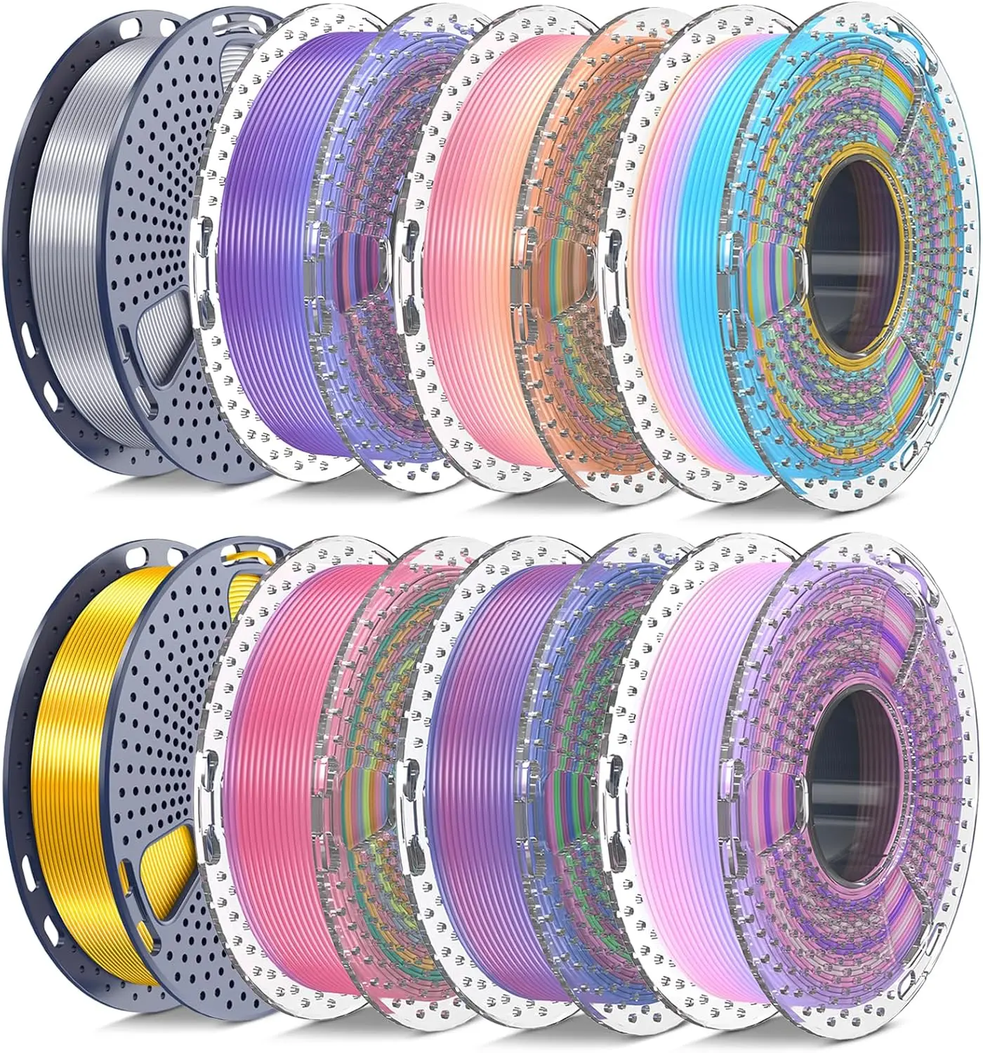 

Набор глянцевой PLA+ нити для 3D-принтера, 1,75 мм, разноцветный, 250 г x 8 катушек, серия Rainbow, золотой, серебряный