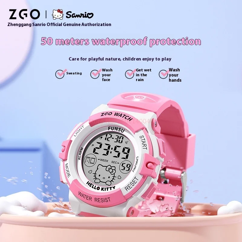 Sanrio Zgo Hello Kitty Watch Sports Waterproof Luminous Digital Watch Gifts For Female Students Kawaii Kids Watch Gift Toy Watch