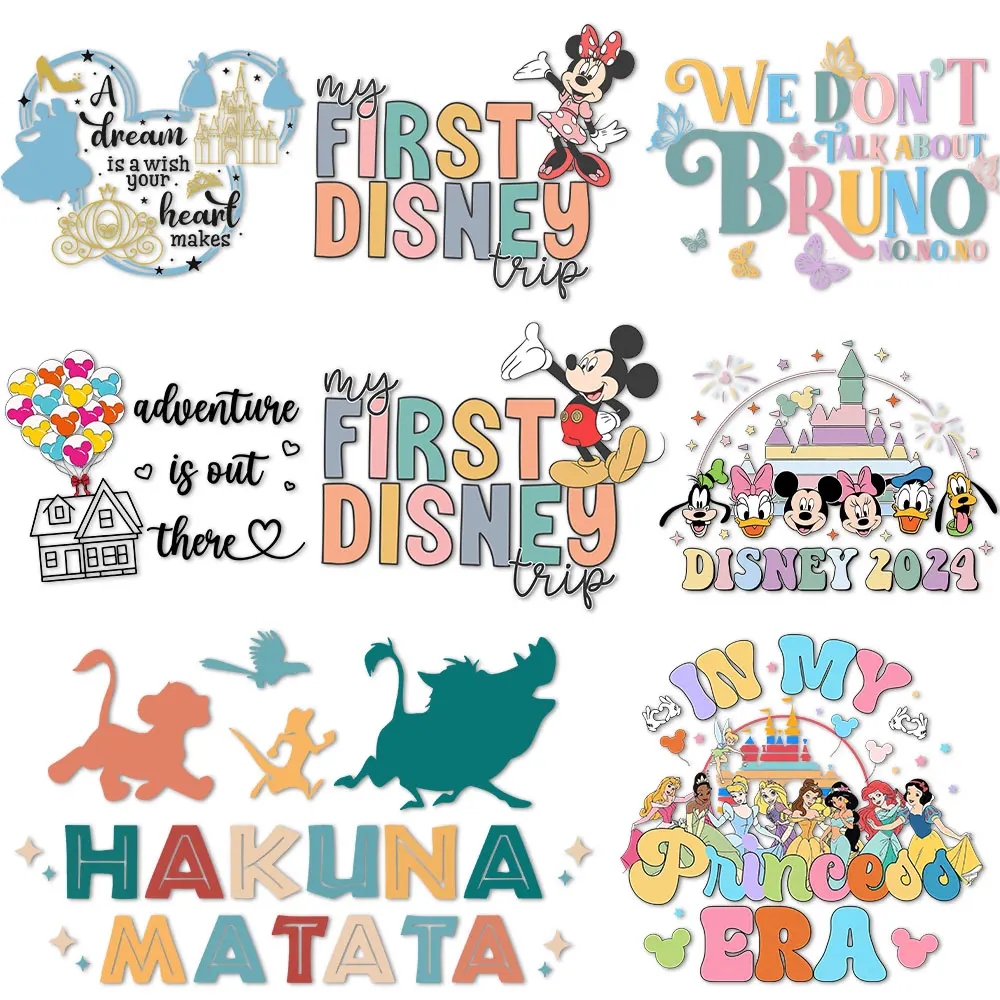 Primeira Viagem Mickey Minnie Ferro em Transferências, Heat Press Adesivos, Decalques DTF para Roupas, DIY