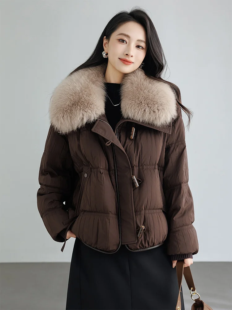 

2025 Warm Women Natural Goose Down Jackets Real Fox Fur Collar Thick Female Cusual Winter Outwear Coats Puffer Jackets