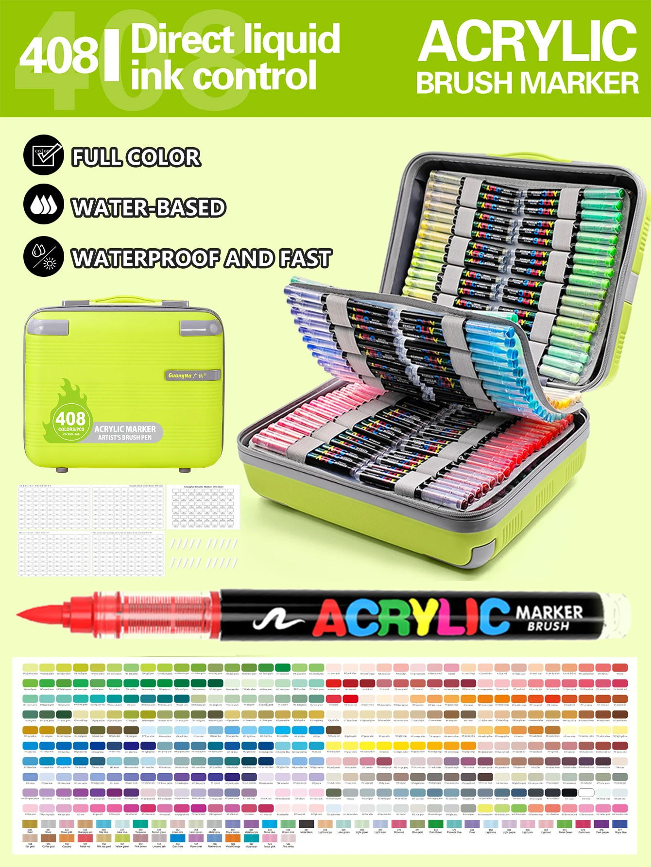 

Набор цветных акриловых маркеров Guangna Classic 408 цветов в футляре, с прямой подачей чернил, автоматическим контролем расхода, профессиональные маркеры для иллюстраторов, широкий цветовой спектр, мягкий наконечник (фетровый), отличный подарок для талан