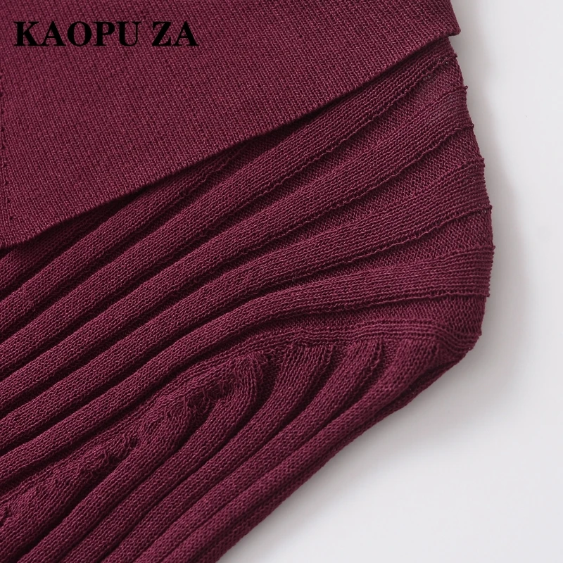 KAOPU ZA 2024 Woman\'s Autumn Casual Knit T Female Vintage Turn Long Sleeve Thin Sweater Slim Solid Color Bottoming Shirt Top