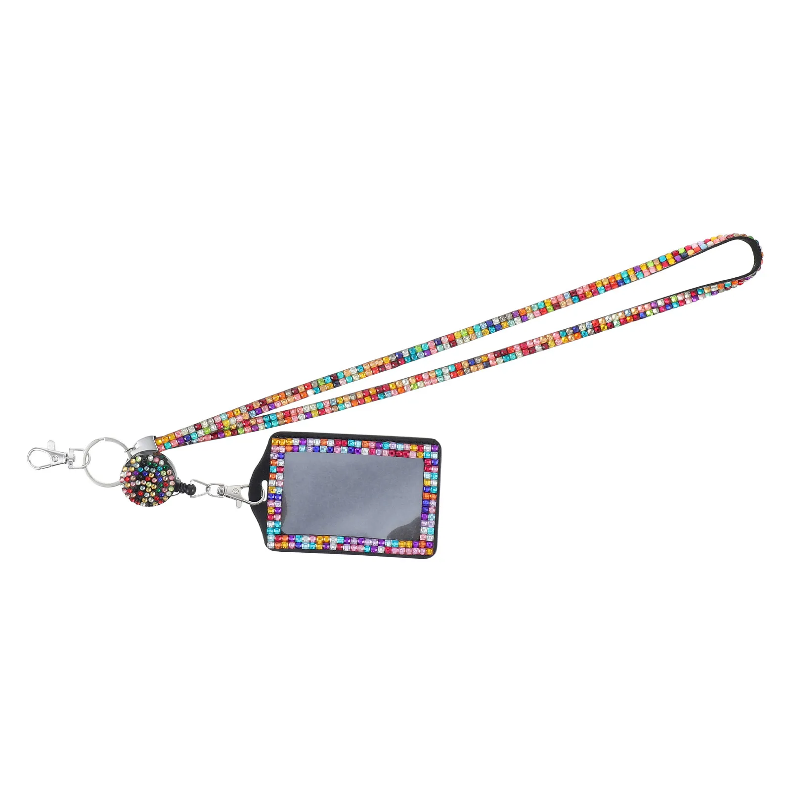 

Bling Rhinestone Lanyard Id Holder with Retractable Badge Reel Shimmering Crystal Design for School Hospital Office Name Tag