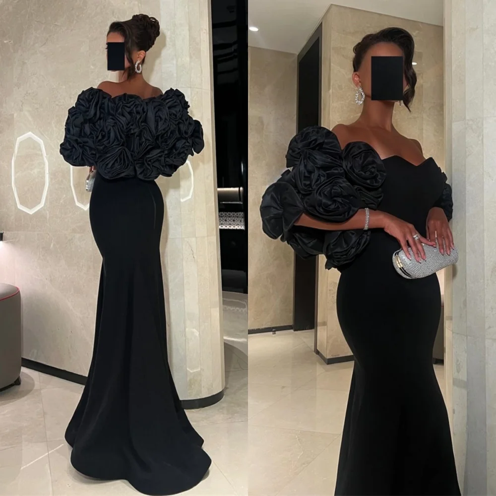 Customized Saudi Arabia Evening Dress Formal Bateall A-line Floor Length Skirts 3D Rose Flower Bespoke Occasion Dresses Prom Gow