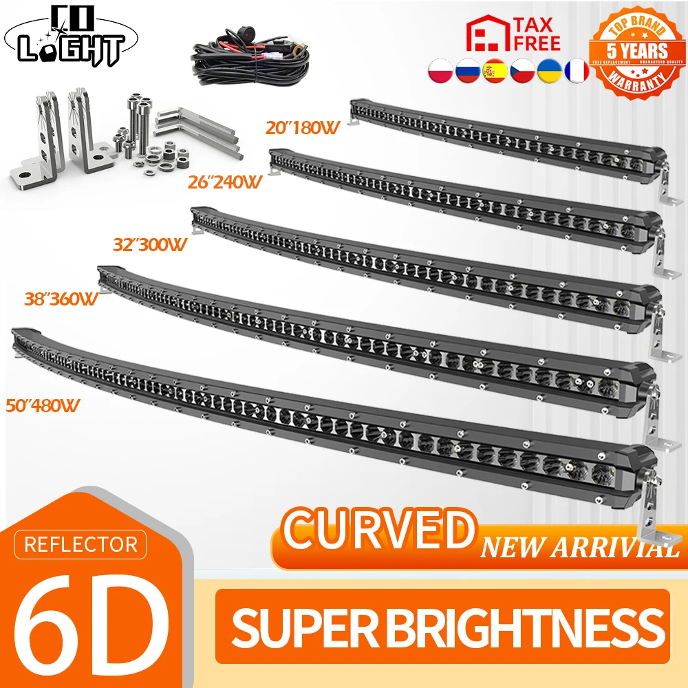 CO LIGHT Cruved Slim LED Light Bar 180W 240W 300W 360W 480W Offroad Driving Lights Combo Work Light Bar 12v 24v Truck SUV ATV