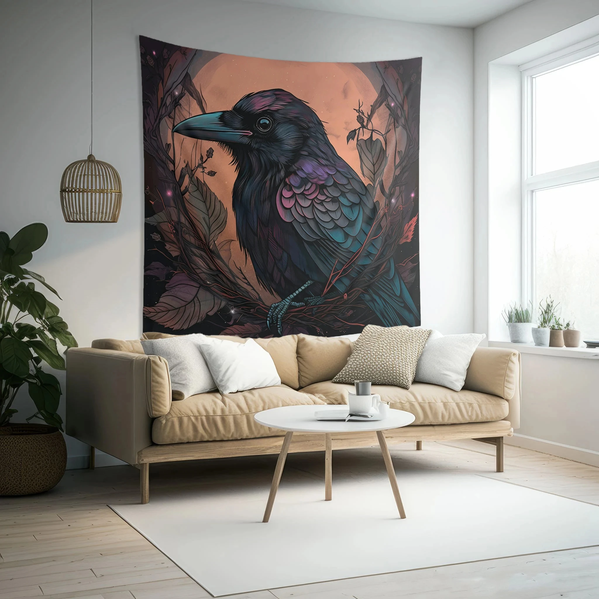 VIKAMA Dark Moon God Raven Tapestry Gothic Mysterious Background Bunsen Bedroom Living Room Decoration Room Decoration