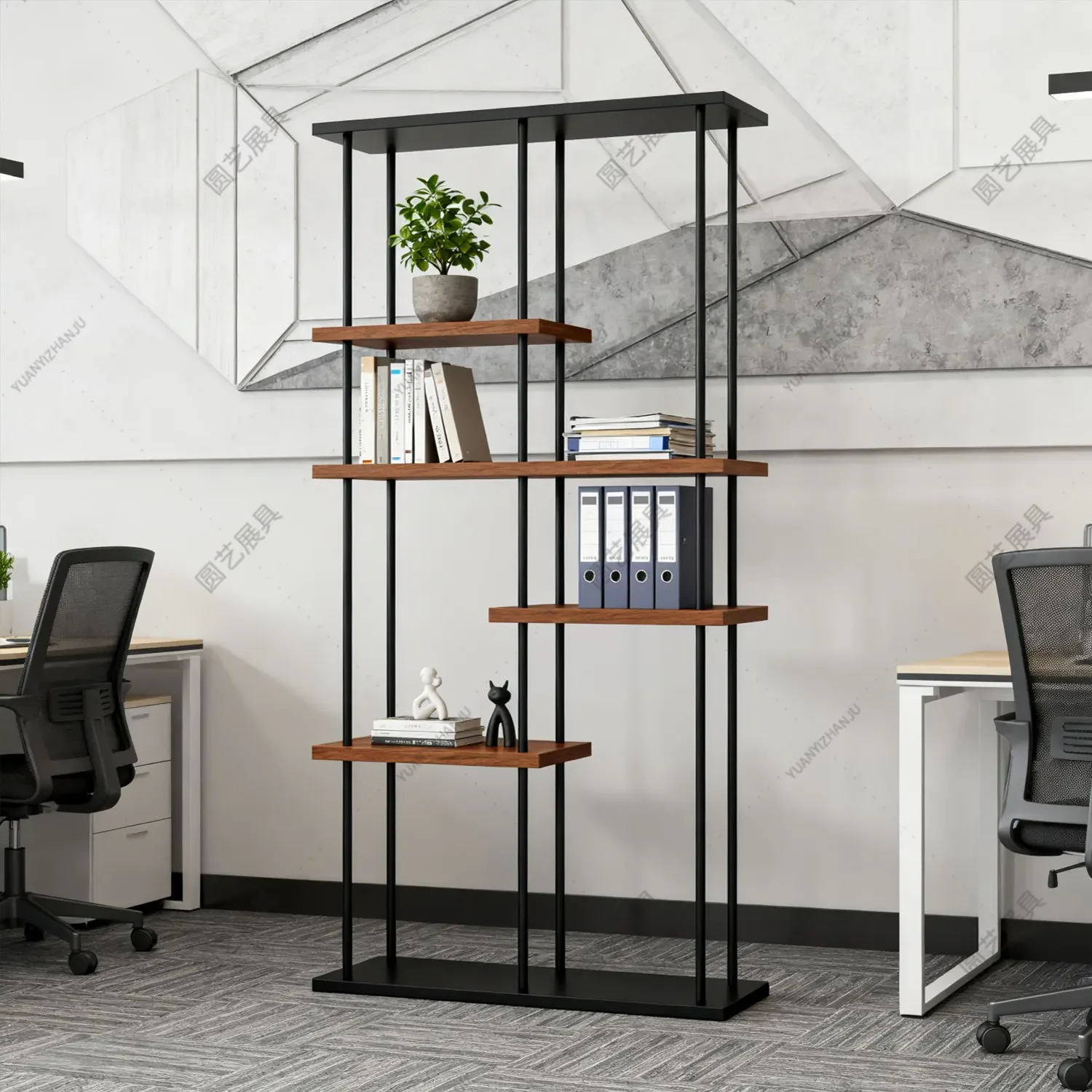 Wrought Iron Bookshelf Storage Rack, Floor-to-ceiling Living Room Simple Partition Storage Rack, Office Display Rack