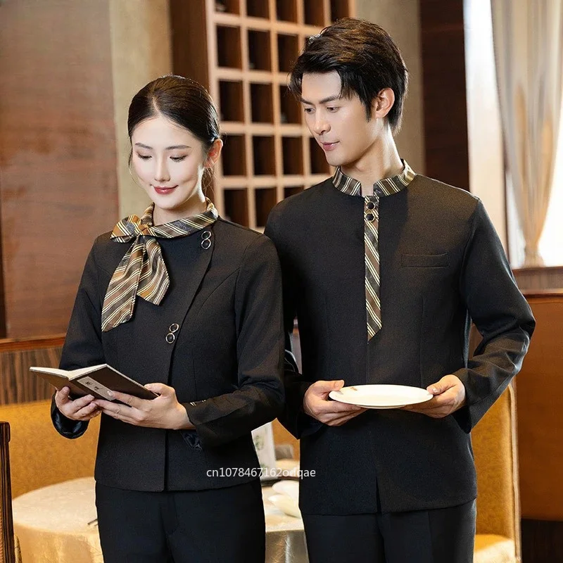 spring-autumn-unisex-hotel-waiter-uniform-chinese-style-long-sleeve-tea-house-workwear-with-six-buttons