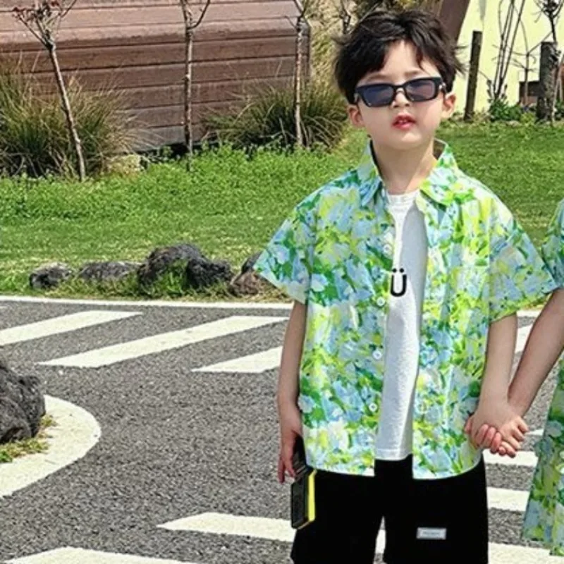 

Детская летняя легкая гавайская рубашка с коротким рукавом для мальчиков, для отпуска и праздников