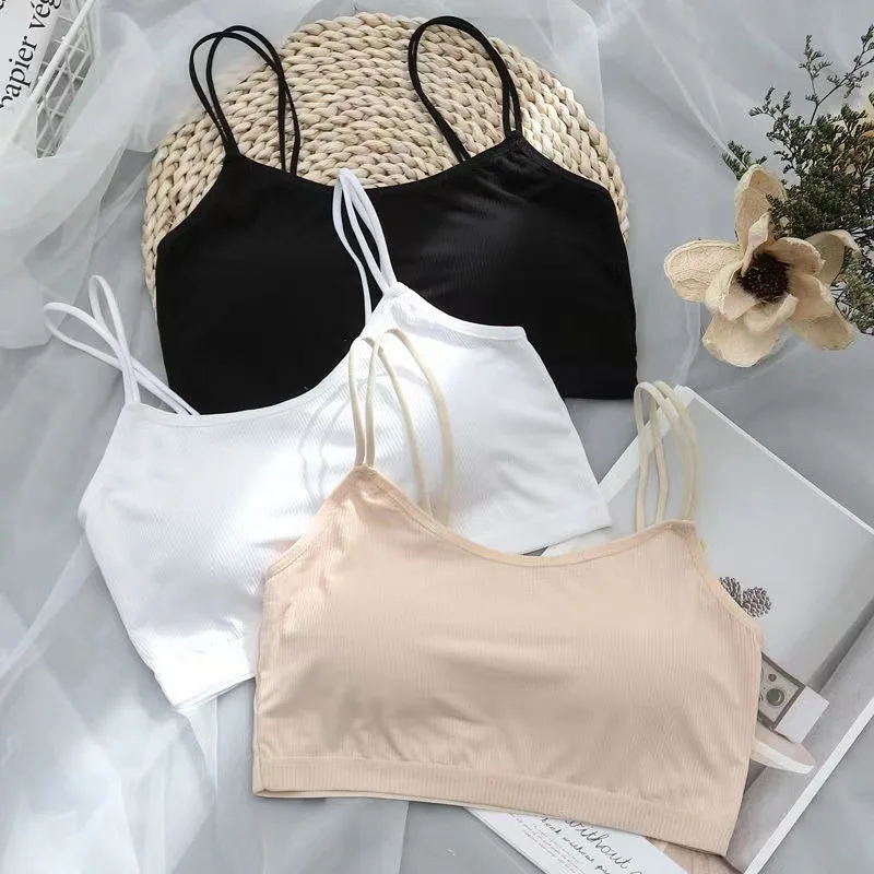 Summer Ice Silk Underwear for Female Middle School Students, Developmental Stage, High School Students, Thin Strap, Chest Show,