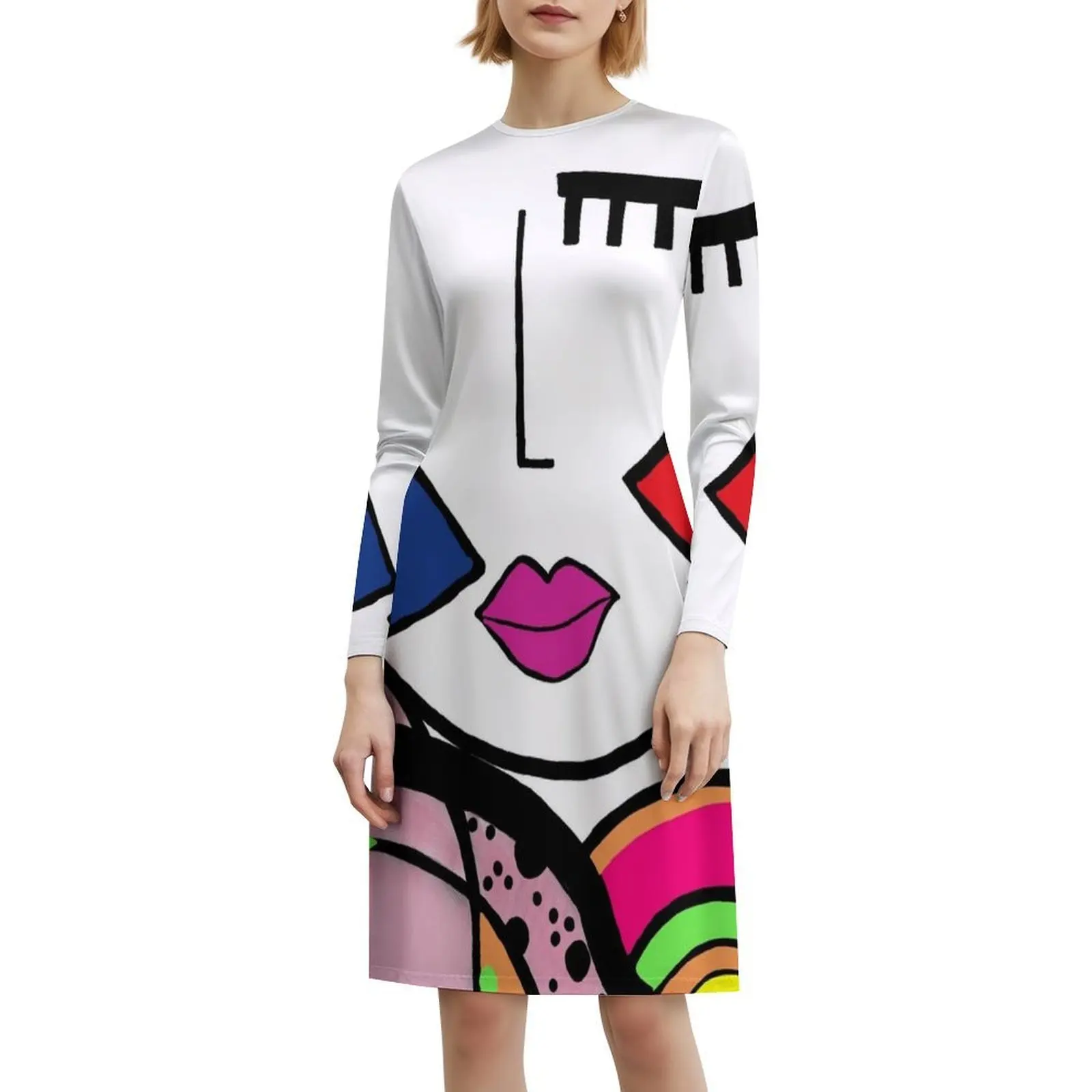 غير تقليدي التجريد نمط الفن الوجه المرأة الهيب هوب الشارع الشهير فستان جرافيك طباعة ملابس للنادي الحفلات السكان الأصليين بيكاسو الوجه غير تقليدي #6