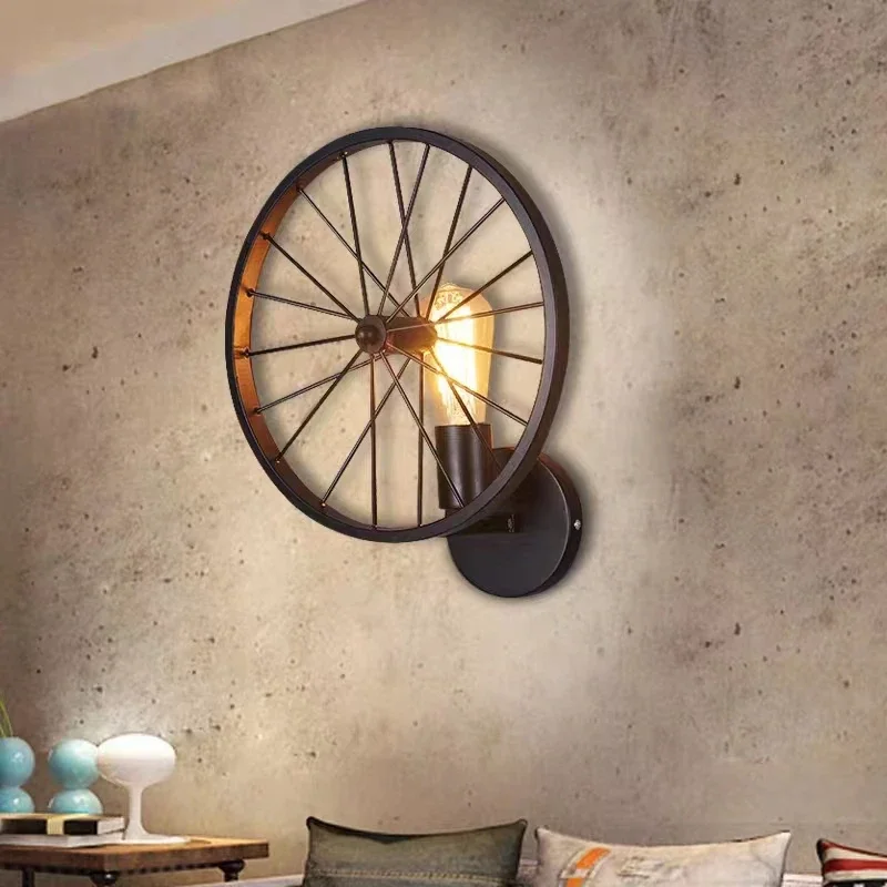 Retro Wall Lamp Loft Creative Personality Restaurant Bar American Country Wrought Iron Industrial Wind Lamps Wheel Lights