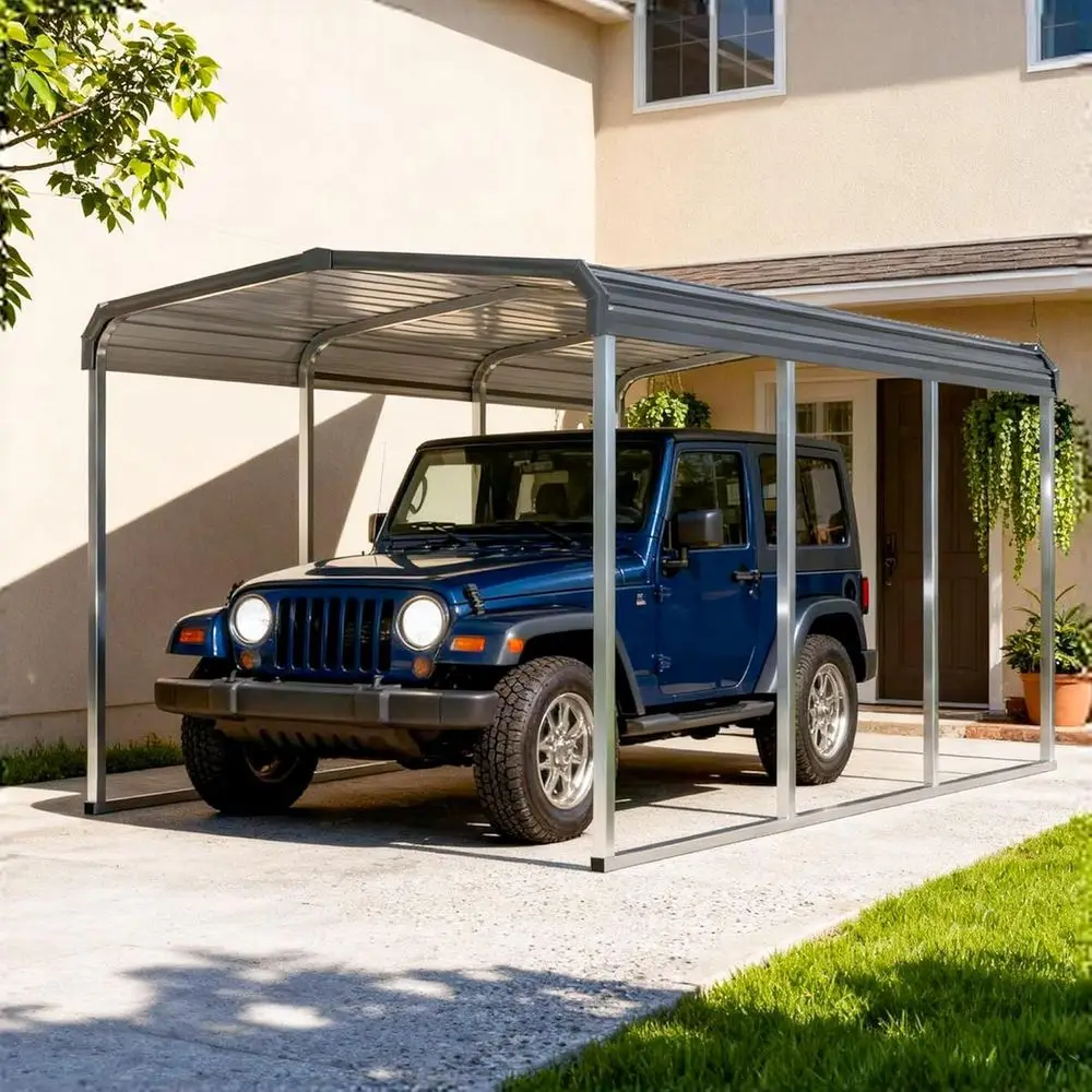 

15x10 Galvanized Steel Carport Kit - Heavy Duty Outdoor Shelter for Cars, SUVs, Trucks, and Boats