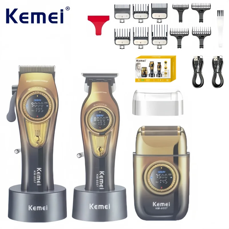 

Kemei KM-8557 High-Performance Professional Cordless Hair Clipper Trimmer Set,Adjustable Speed,Barber Salon Styling Grooming Kit