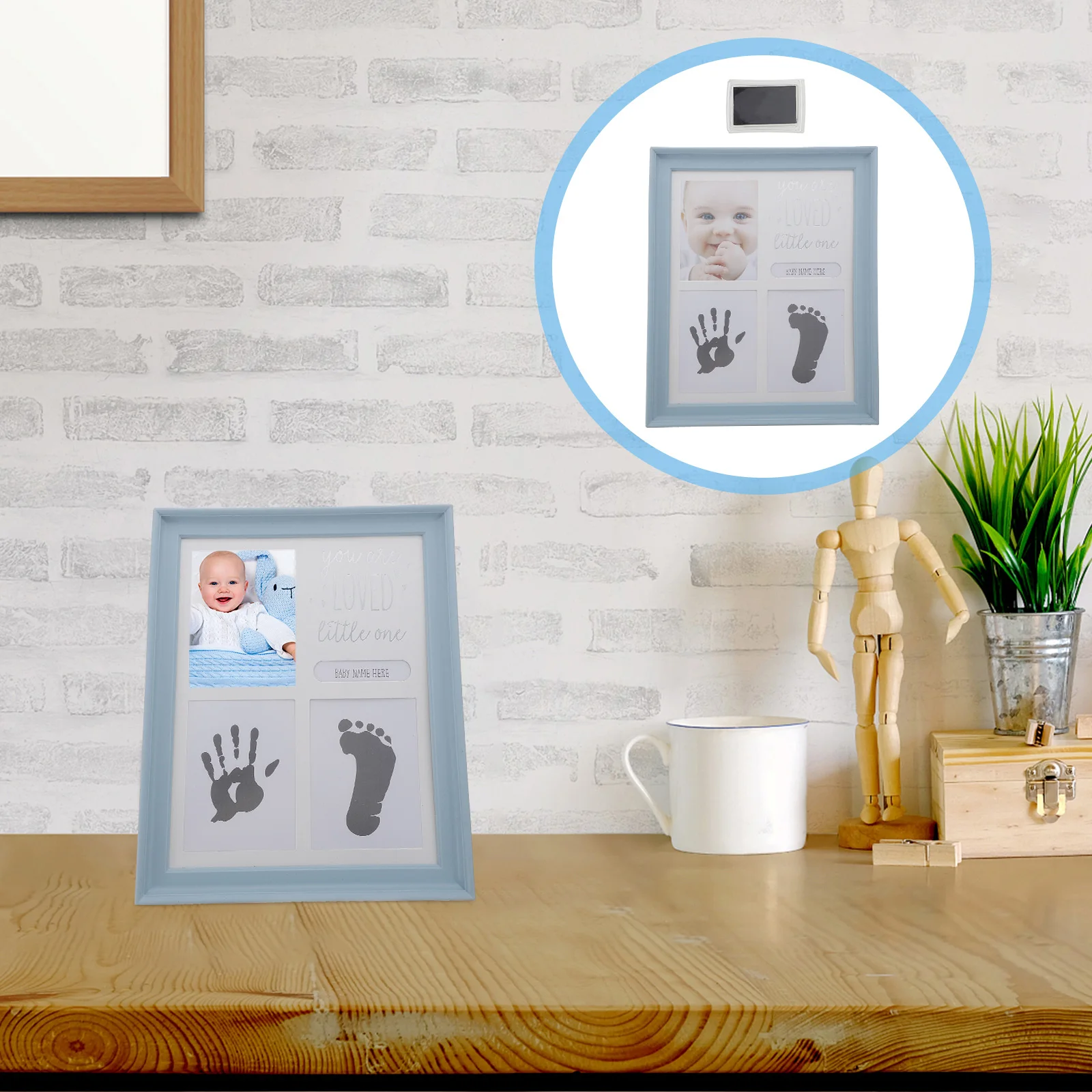

Picture Frame Hand Foot Inkpad Photo Baby Frames Newborn Footprint Handprint Blue