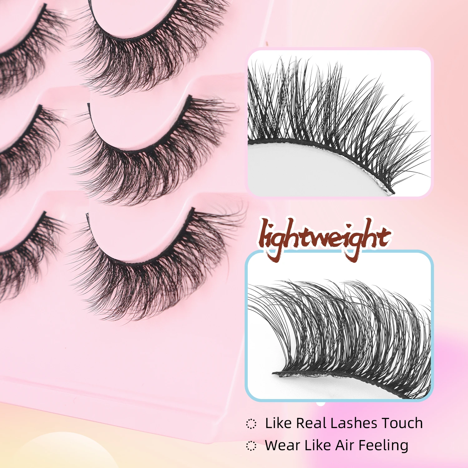 ขนตาปลอมทรงกากบาทธรรมชาติ 7 คู่ ฟูและโค้งงอ ยาวลงที่ปลายตา สวมใส่ง่าย