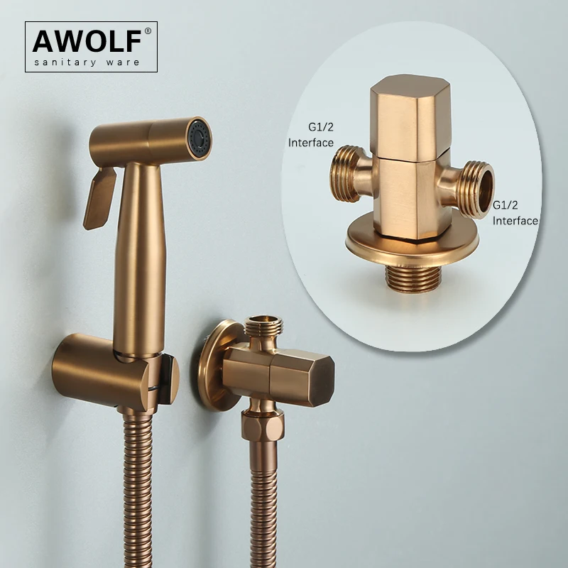 Handheld Toilet Bidet Sprayer Brushed Rose Gold Stainless Steel Bathroom Shattaf System Douche kit with Brass Valve AP2354