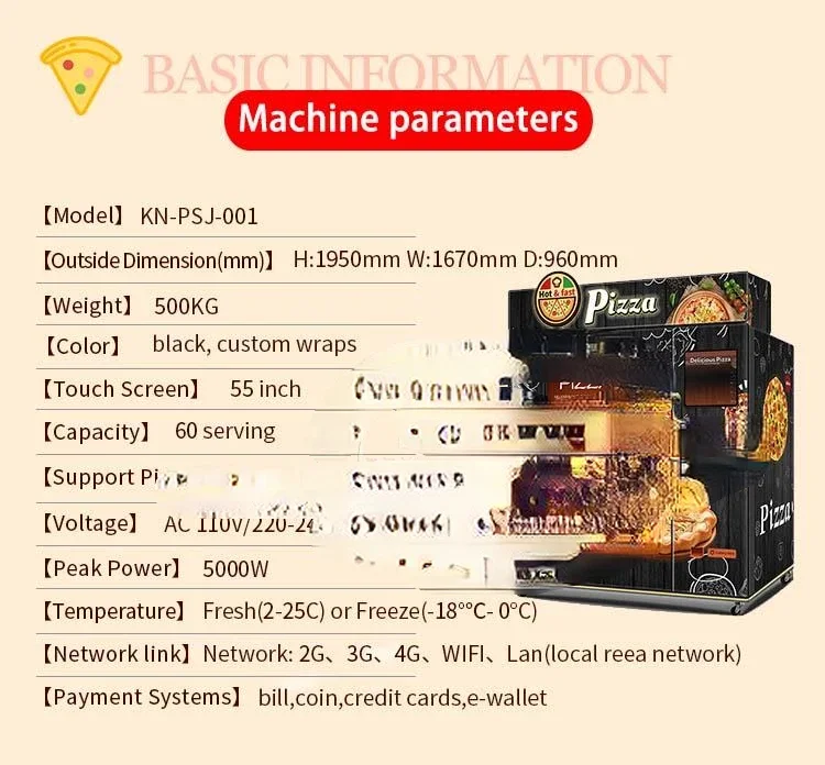 Vendite calde Distributore automatico per pizza per alimenti rapidi Distributore automatico a grande schermo Logo personalizzato Luce a LED sulla macchina