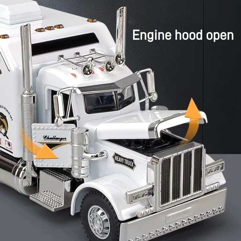 1:24 Large American Style Alloy Peterbilt Truck Model Diecast Metal Semi Trailer Vehicles Car Model Children Toys Vehicles Gifts