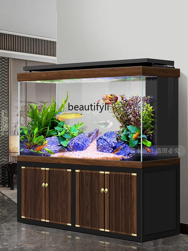 Hallway Screen Fish Tank Living Room Large Super White Glass Entrance Bottom Filter Gold and Silver Dragon Fish Tank Aquarium