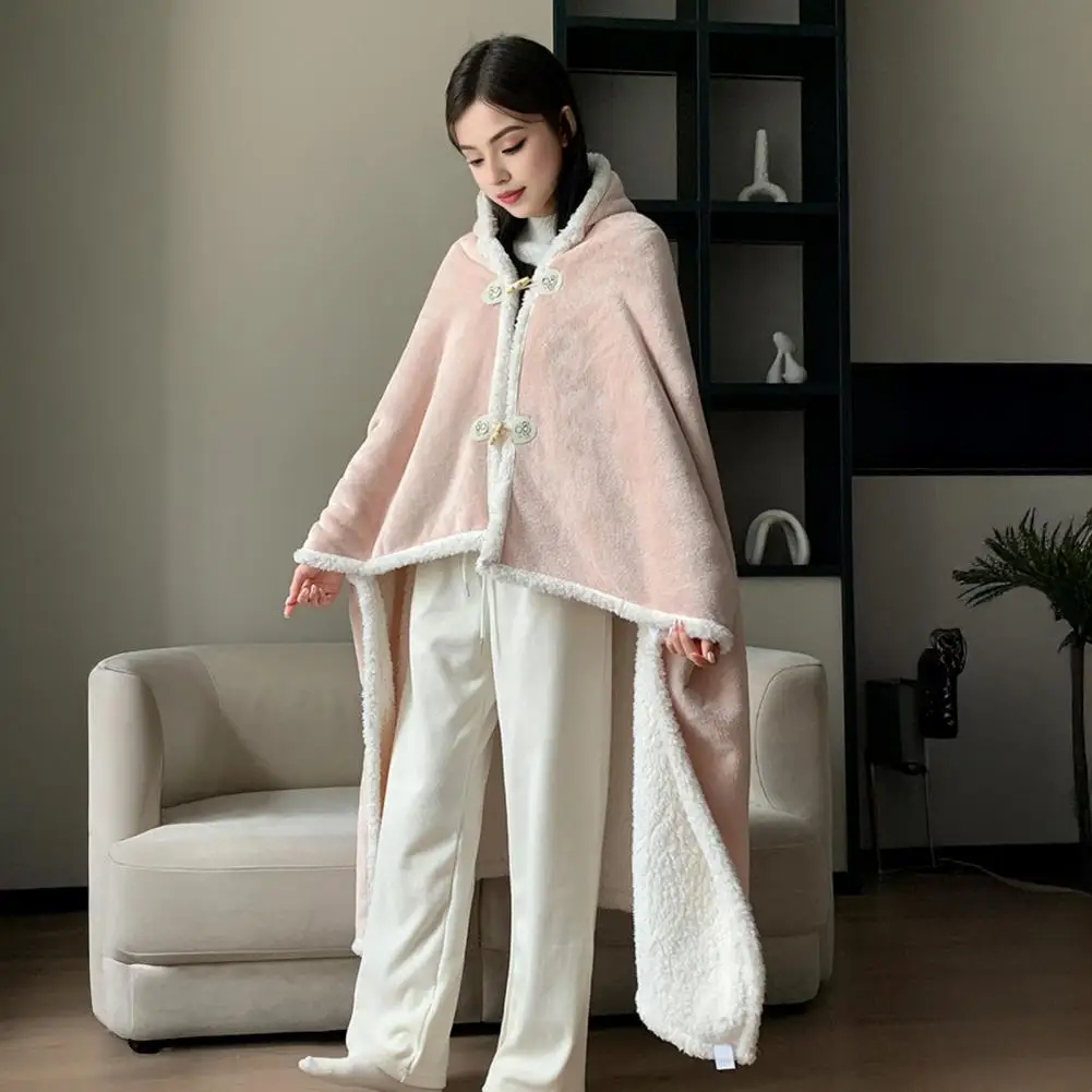 

Cape Blanket Plush Hooded Cape with Button Fastening Double-Sided White Trim Blanket Cape Office Nap Comfort Throw Warm Blanket