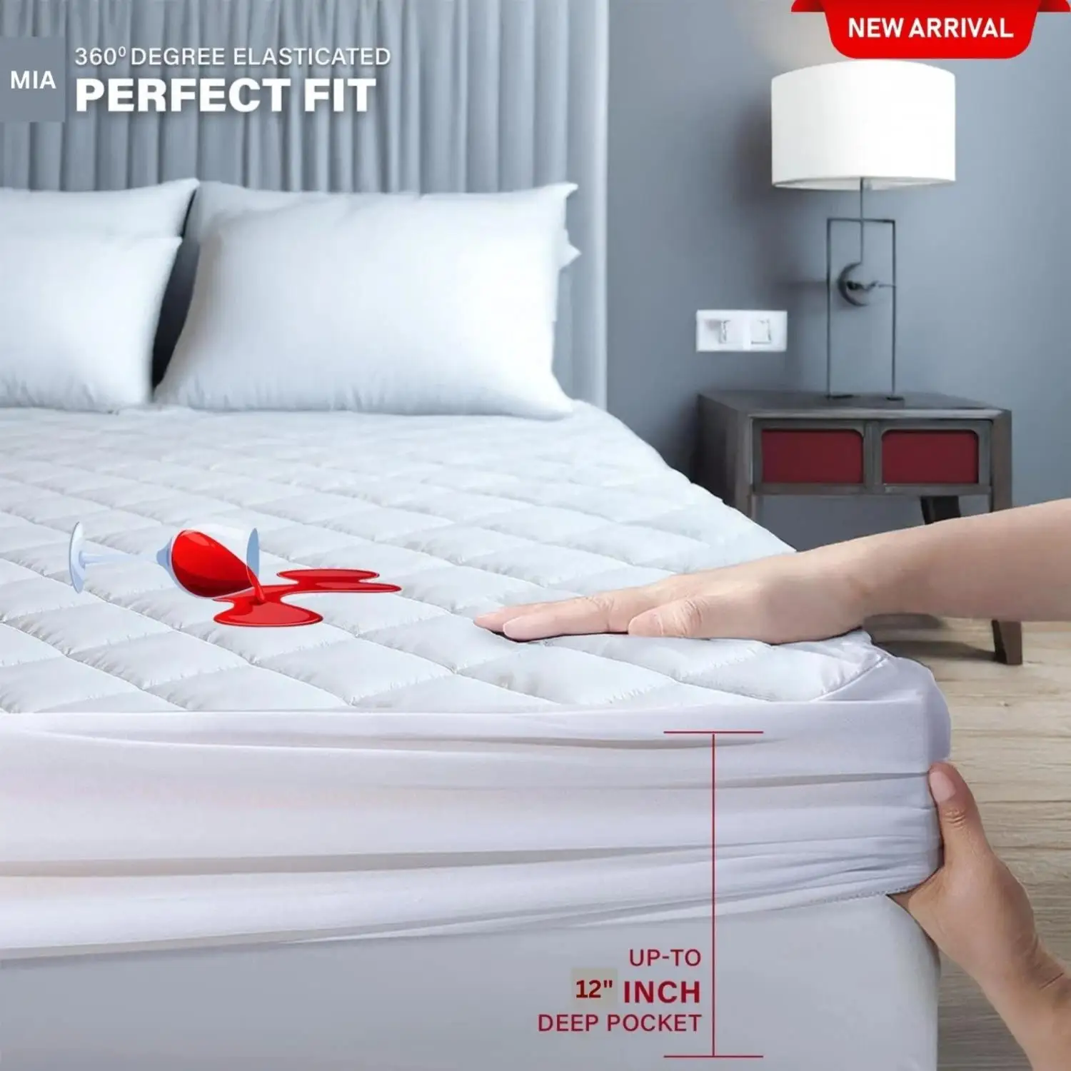 100% Waterproof Mattress Protector Extra Deep Pocket Quilted Fitted Bed Cover Breathable Noiseless Mattress Pad Hypoallergenic Washable Bed Sheet Soft Thicken Mattress Topper for Home Hotel Twin Full Queen King Size